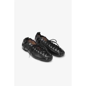 NEW GANNI women's eyelets lace up ballerina in black